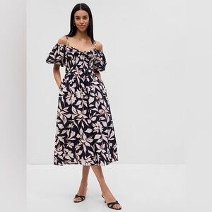 Gap Off Shoulder Puff Sleeve Midi Dress Large Tall Cotton Smocked Dress